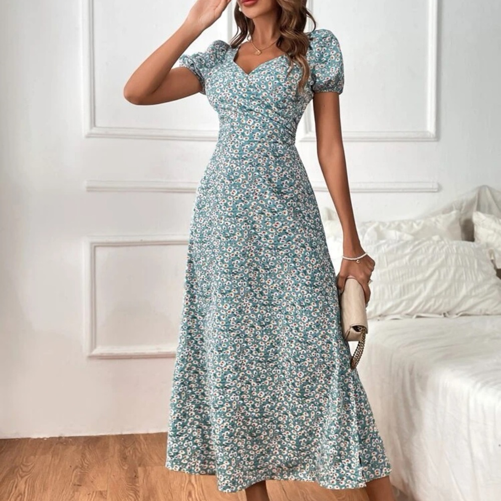 SHEIN Blue Floral Midi Dress